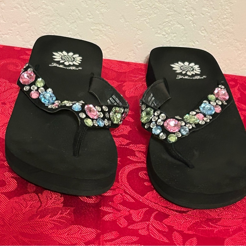 Yellow Box Black Jeweled Sandals